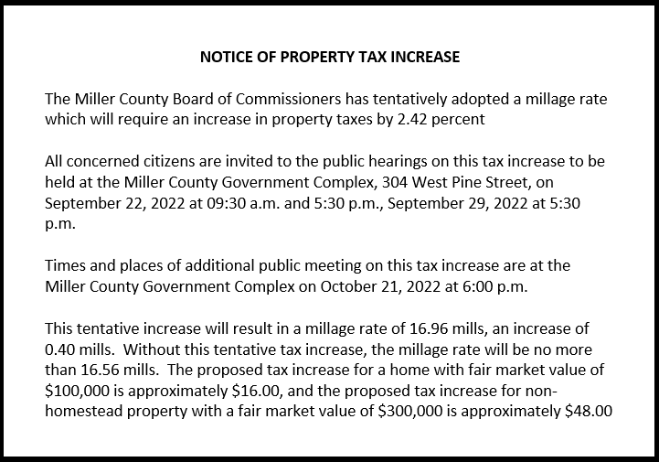 Notice of property tax increase